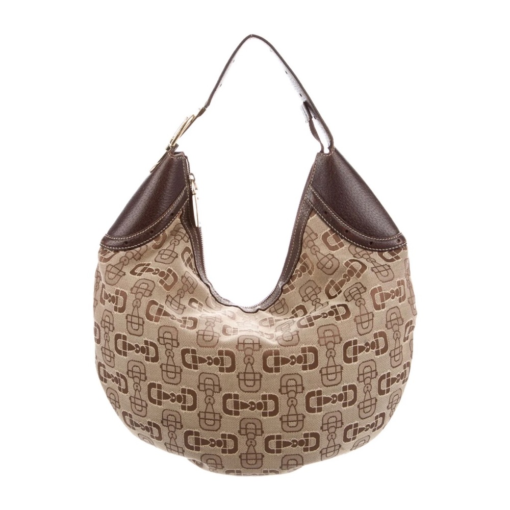 GUCCI Canvas Horsebit Glam Hobo Brown Tan